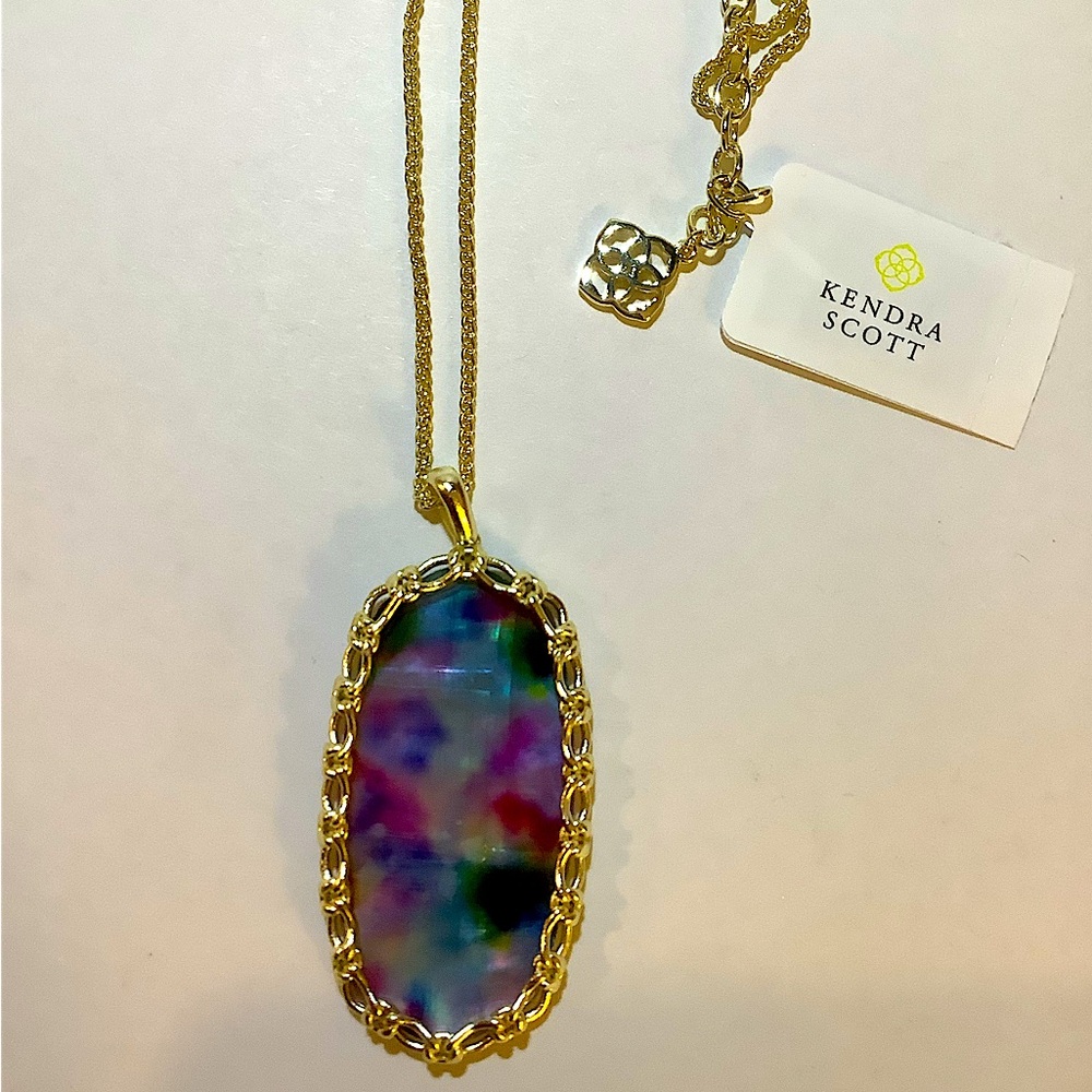 Kendra Scott Macrame Reid Teal Tie Dye Illusion Necklace New - Picture 2 of 4